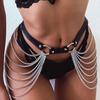 Damen Sexy Strumpfbandgürtel Lederkette Beintragegurt Bondage Dessous Oberschenkelstrumpfband Gothic Fetisch Kleidung Festival Rave Outfit