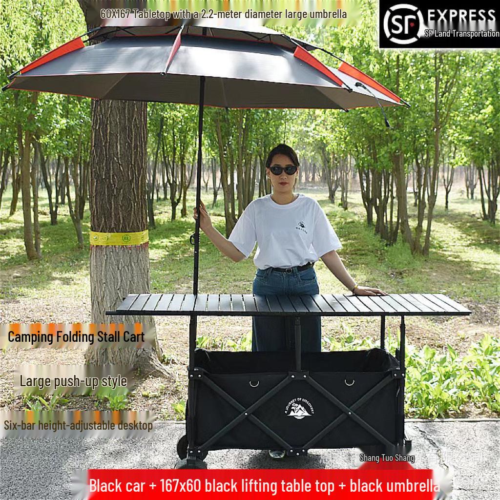 Folding Outdoor Camping Cart with Liftable Table for Street Stalls and Night Markets