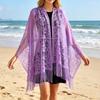Women Lace Hollow Out Shawl Lightweight Sun Protection Cover Up Versatile Loose Fit Kimono Cardigan with Fringe Trim for Beach Travel and Vacation