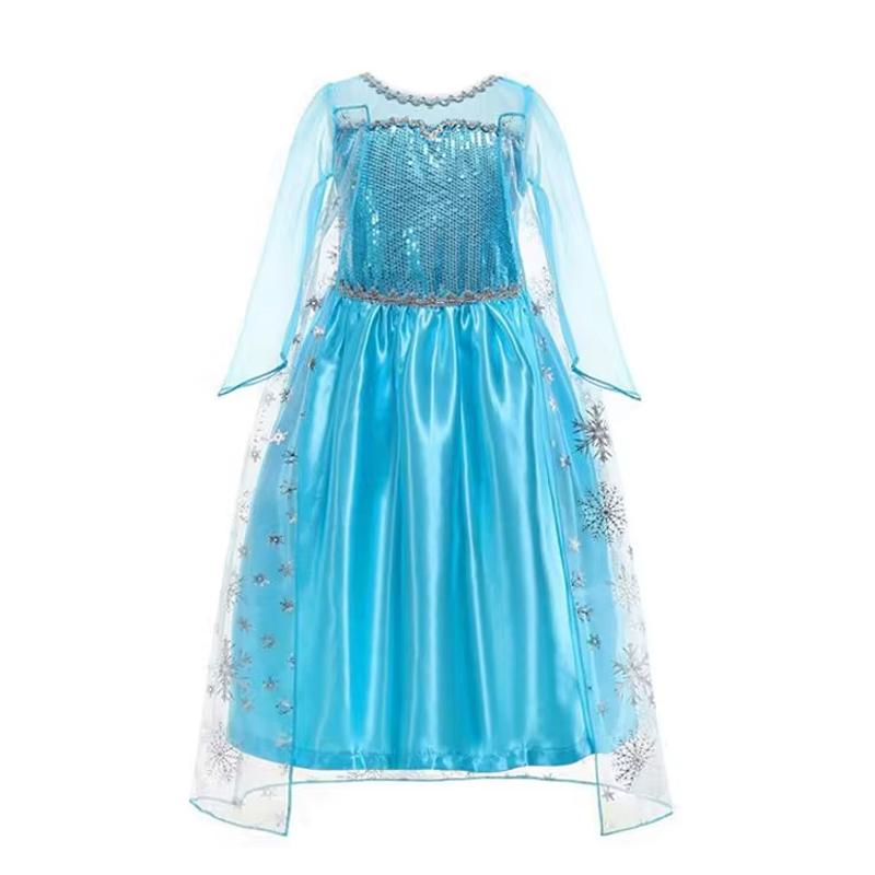 Girls Elsa Cosplay Princess Costume Role Play Dress Up Fancy Frocks Party Gown Sequin Mesh Vestidos Girls Birthday Dress 2T