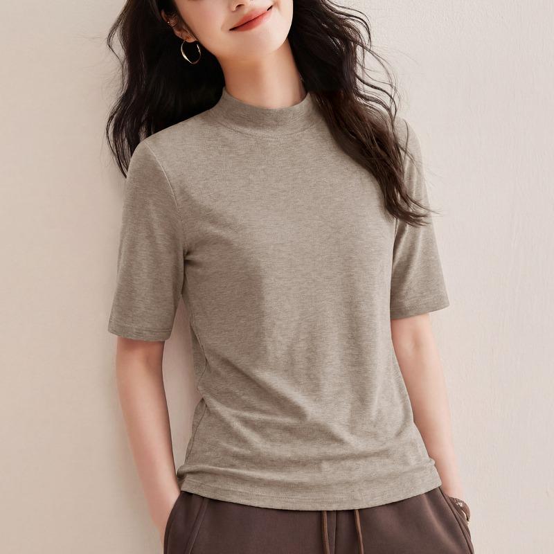 

Mid-collar Women s Half-sleeve Top Spring Bottoming Shirt Inner Wear XXXXL хакі