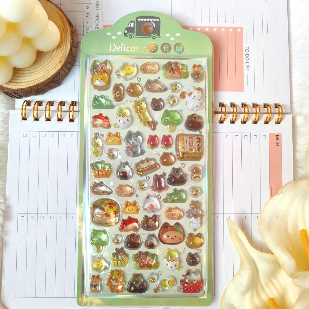 4pcs Children's Cartoon Fresh-style Reward Stickers - Dreamy Rabbit & Panda Crystal Embossed 3D Decorative Stickers for Journals