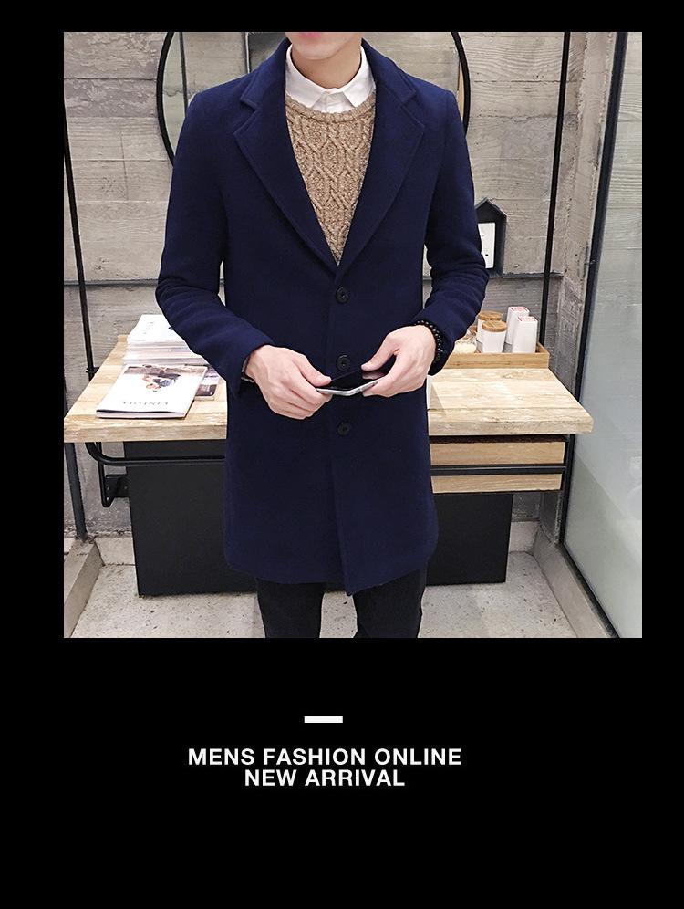Men's Korean Style Slim Fit Woolen Trench Coat - Mid-Length, Trendy and Handsome Autumn/Winter Wear