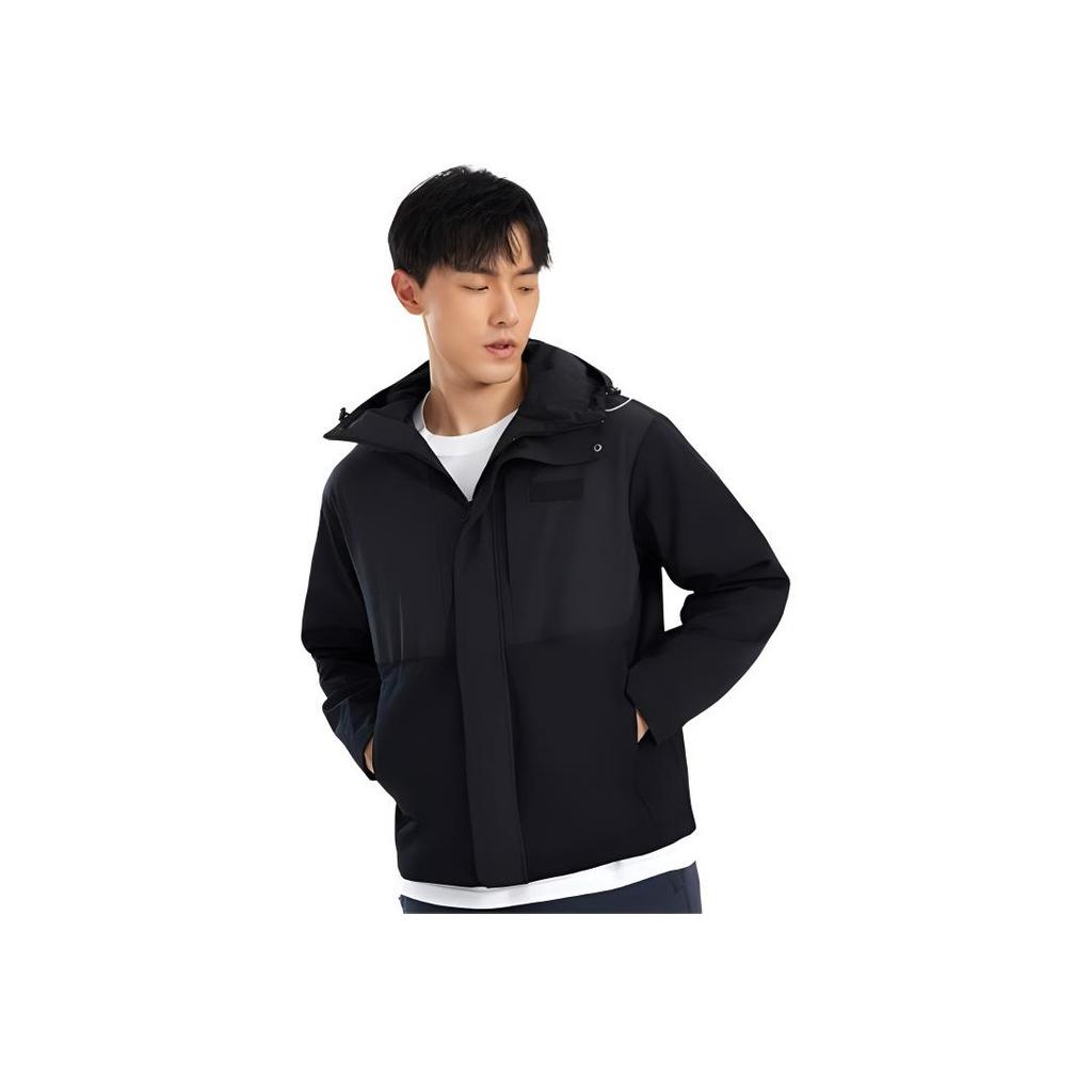 Li Ning Fitness Series Hooded Fashion Versatile Warm Regular Sports Cotton Jacket Men Jacket Black AJMS001-1