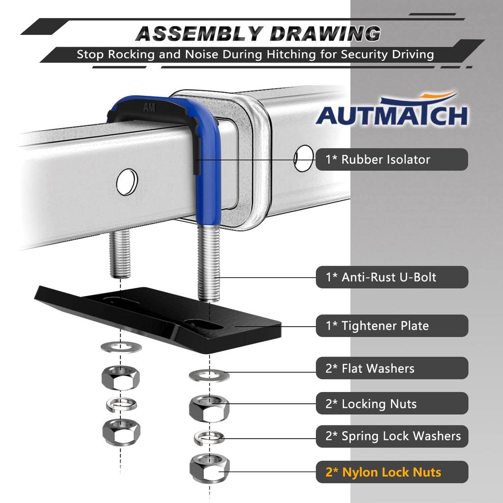 AUTMATCH Hitch Tightener Anti-Rattle Clamp, Heavy Duty Hitch Stabilizer for 1.5" and 2" Trailer