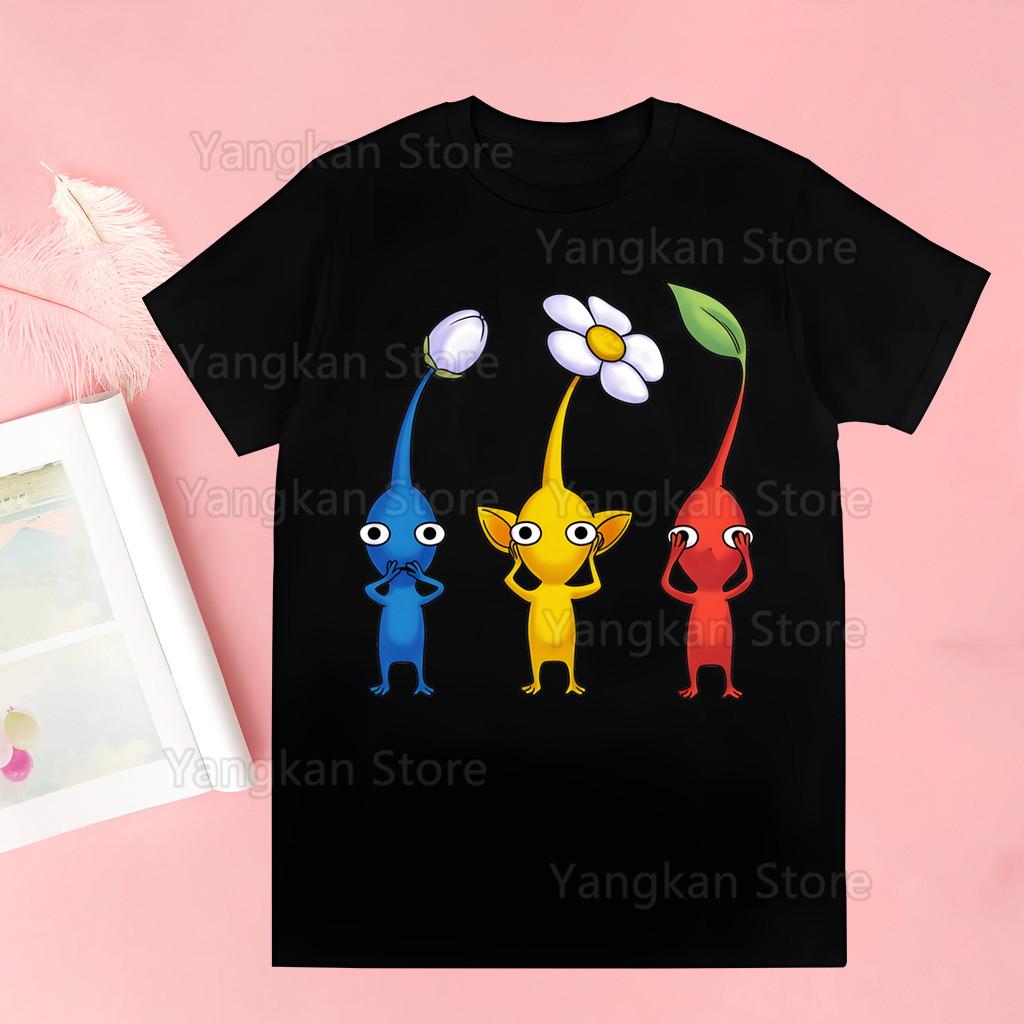 Pikmin Unisex Anime Cartoon Design Men Tee Shirt Homme Summer Tops Short Sleeve Vintage Style S