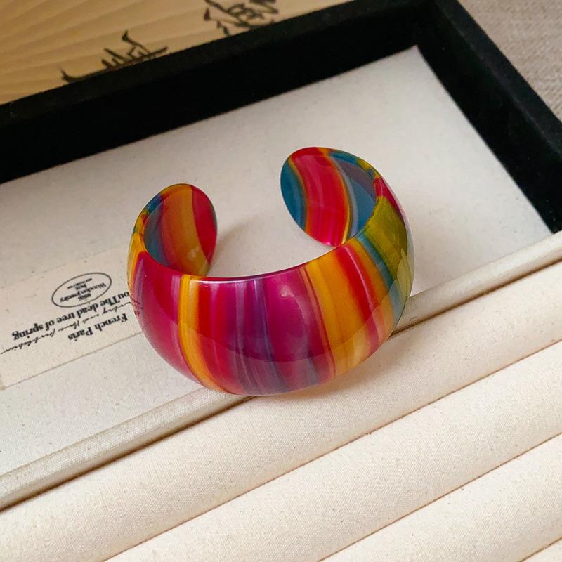Colorful Acetate Open Bangle: Exaggerated Light Luxury Bracelet for Women