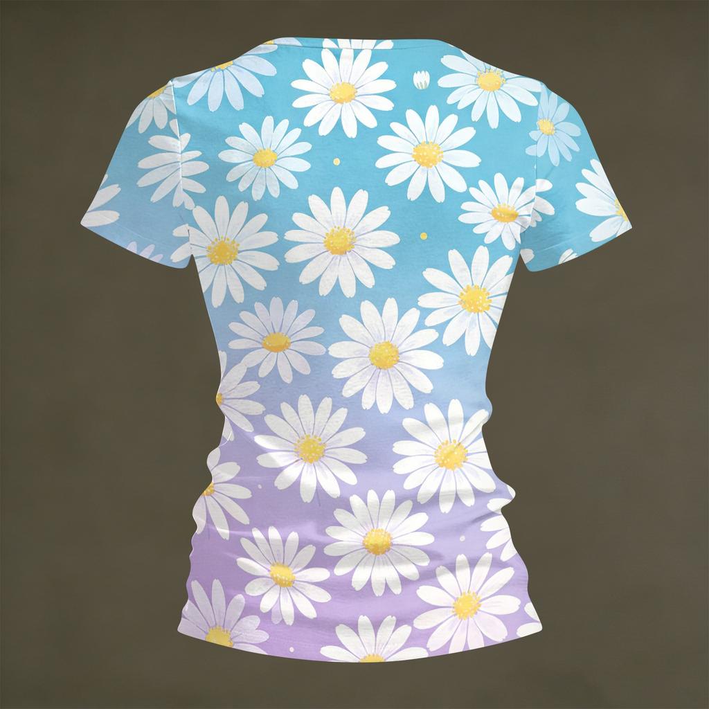 Women Casual V Neck Short Sleeve Floral Print T Shirt Lightweight Soft Fabric Comfortable Fit Summer Top