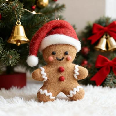 Christmas Felt Ornaments Handmade Wool Felt Rabbit Gingerbread Man Crafts for Tiered Tray Tabletop Decor