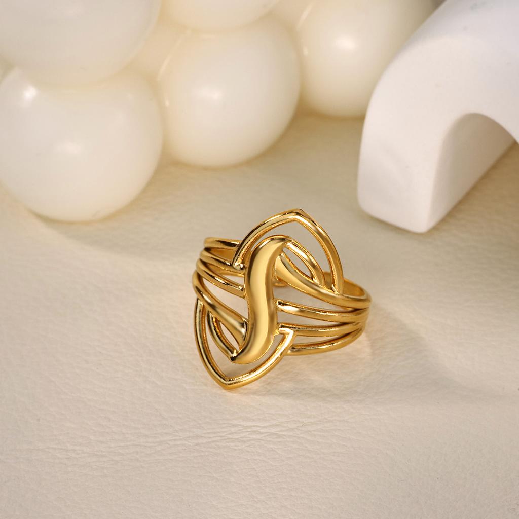 Geometric Heart Multilayer Stainless Steel Ring 18K Gold-plated Anti Fading Open Ring for Women Wedding Jewelry Accessories Gift