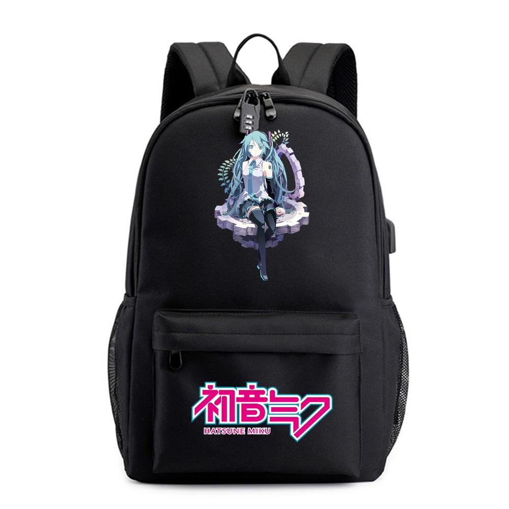 Anime Tegneserie Hatsune Miku Trykt Ryggsekk for Tenåring Student Skoleveske Kvinner Stor Kapasitet Vanntett Reisesekk Gave