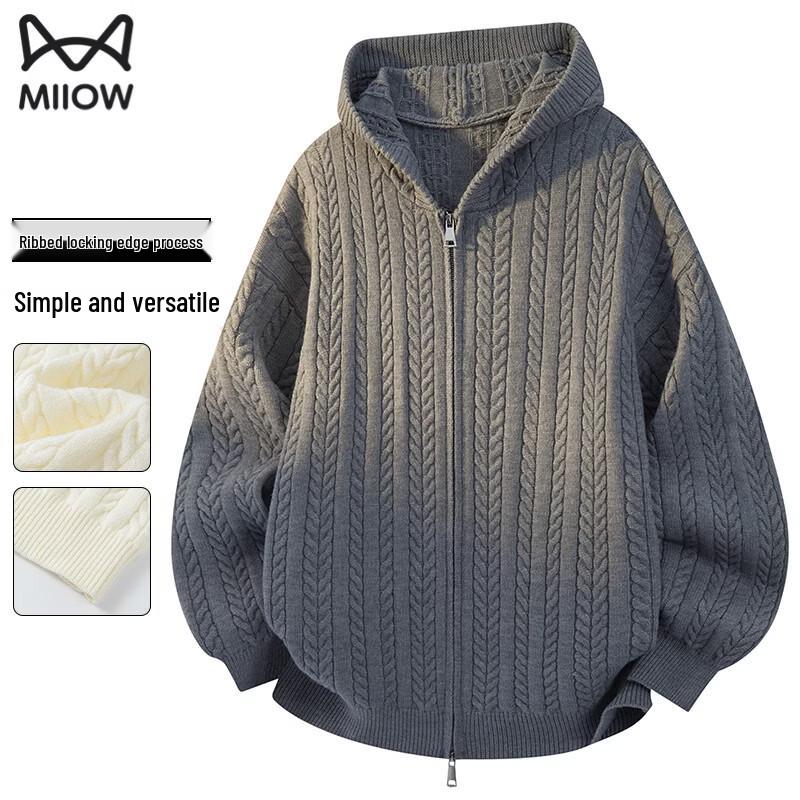 MiiOW Men s Casual Hooded Knit Cardigan Sweater XXXXL