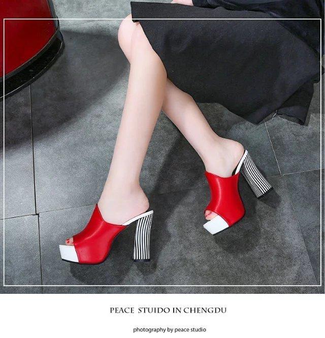 2025 summer new European and American sandals fish mouth thick high heel cool slippers thick sole fashion sandals women