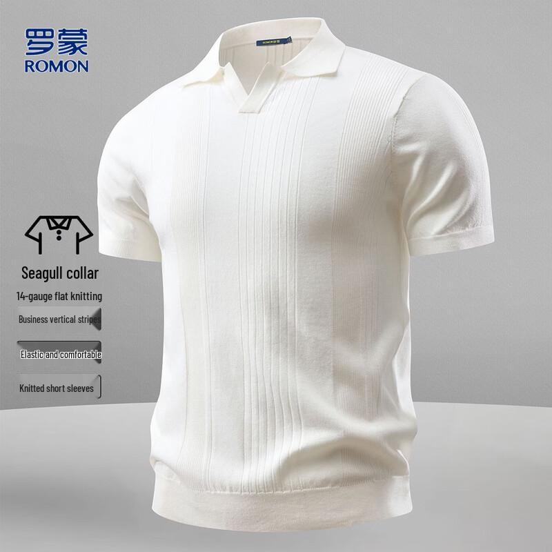 Romons Men s Striped Seagull Collar Knit Polo T-Shirt XL белый