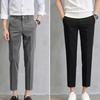 Men Suit Pants Solid Color Classic Slim Fit Straight Pattern Mid Waist Business Trousers Office Clothes