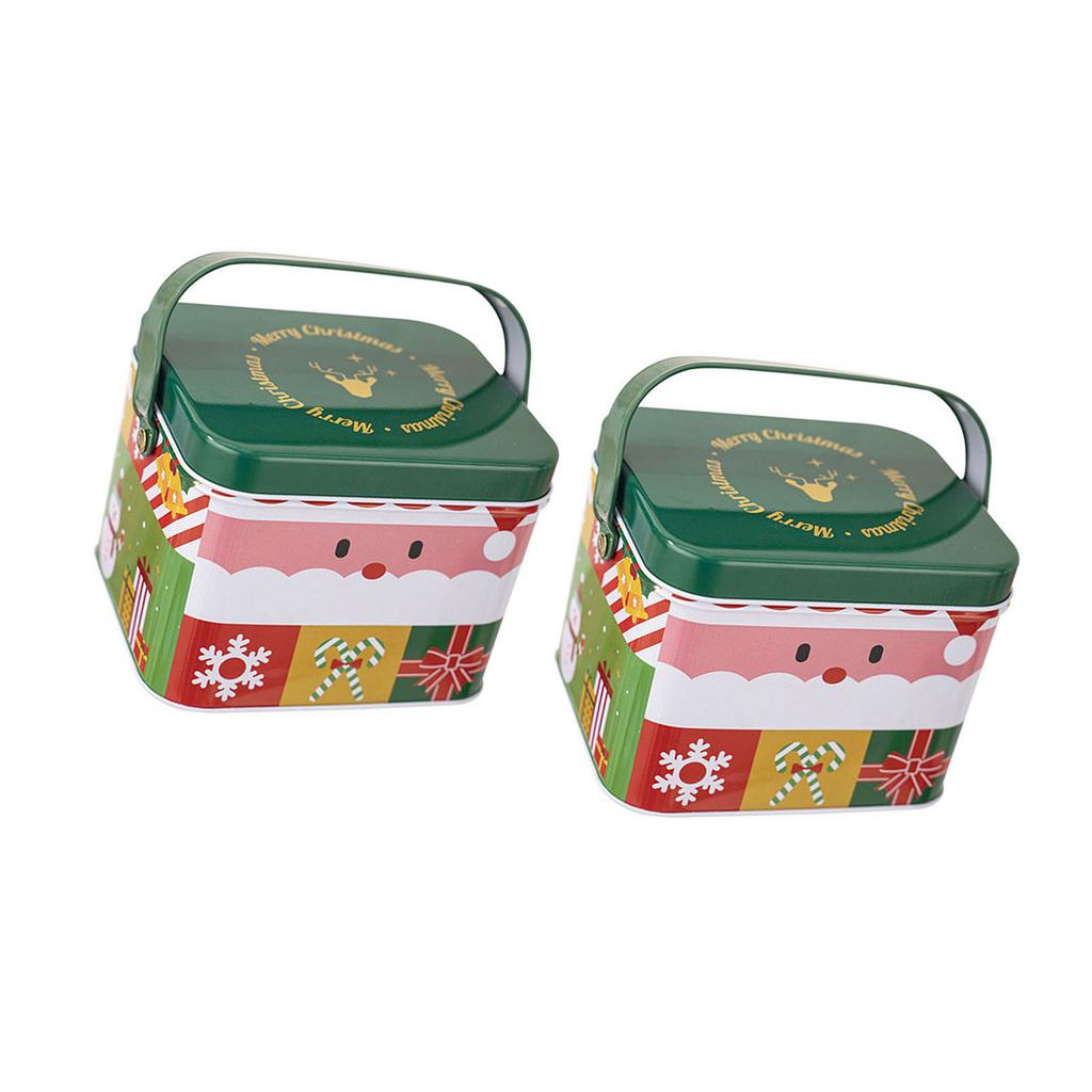 2pcs Christmas Candy Boxes with Handle Handheld Sweets Tins Portable Tinplate Candies Holders Sugar Storage Container