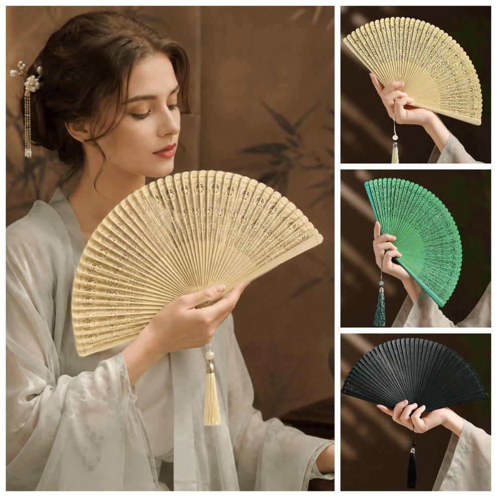 Solid Color Tassel Folding Fan Portable Kimono Fan Fashion Folding Bamboo Fan Hanfu Accessories