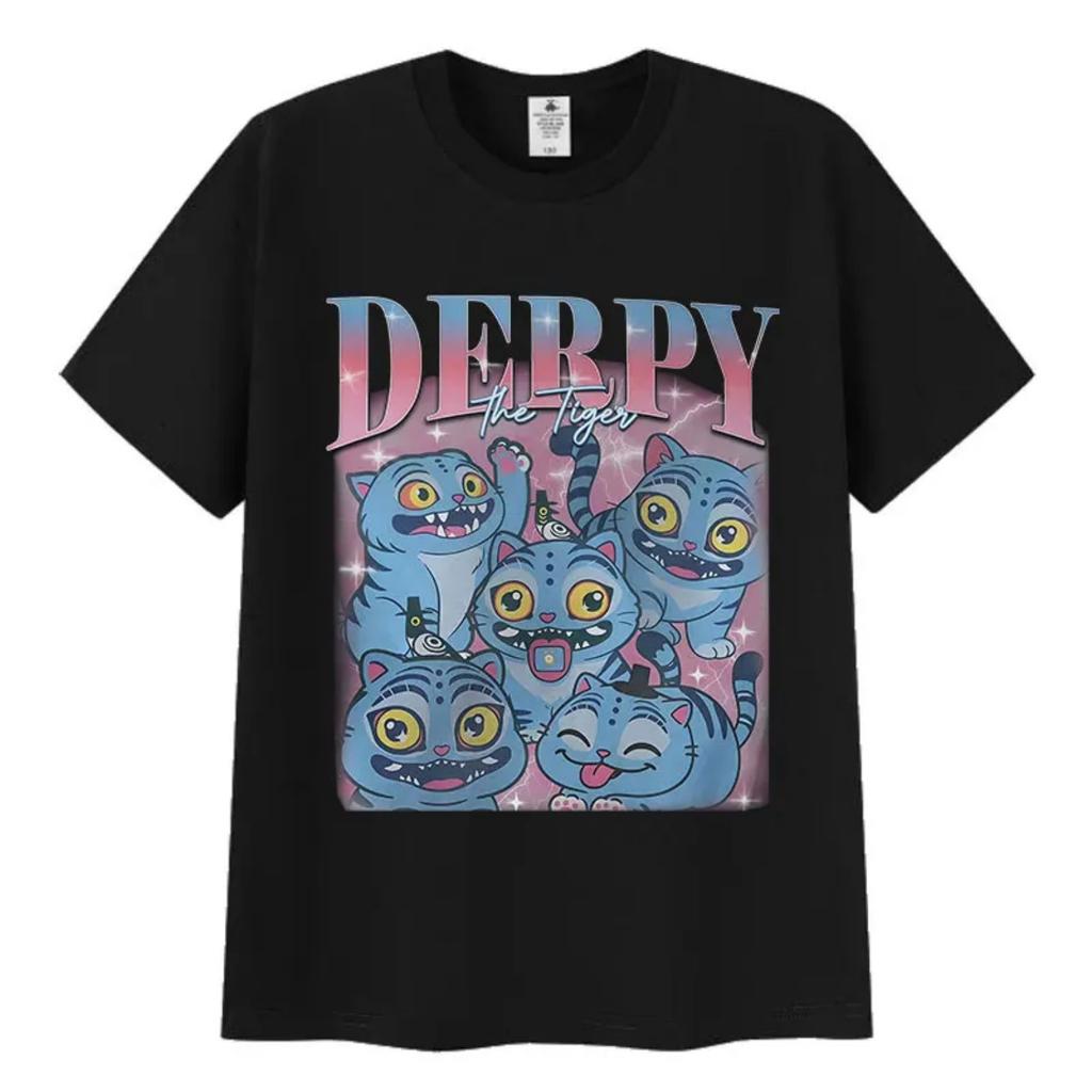Funny Derpy Tiger Kpop Demon Hunters Movie 2025 Graphic T Shirts Men's Women Summer Fashion Oversized Cotton T-shirt Streetwear