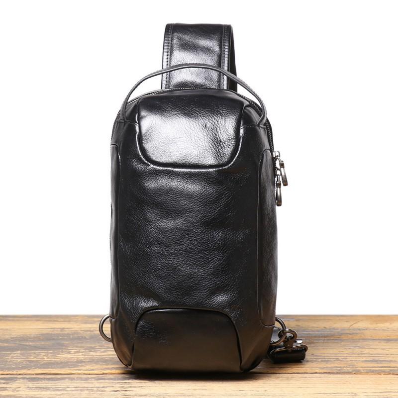 

European American Men s Vertical Practical Leather Chest Bag Women s Outdoor Shoulder Top Layer Cowhide Casual Sports Crossbody чёрный