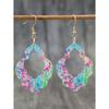 1 Pair Colorful Watercolor Print Hollow Acrylic Dangle Earrings, Exotic Geometric Openwork Design