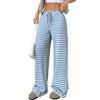 Yousheng Women Pants Casual Wide Leg Trousers Elastic Waist Adjustable Drawstring Striped Design Loose Fit Trousers Daily Wear