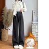 White Corduroy Wide Leg Pants Women's Autumn Winter Slim Straight Drapey Small Size Fleece Lined Suit Trousers