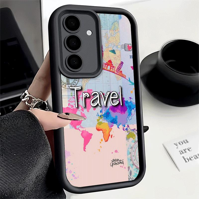 Travel Map Artistic Pattern Soft Phone Case for Samsung Galaxy A17 A16 A26 A36 A56 A15 A25 A35 A55 A14 A24 A34 A54 A13 A23 A33 A