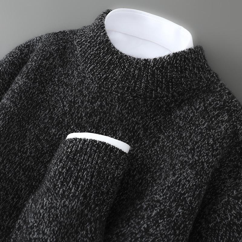 Men's Double-Strand Thickened Pure Wool Half-High Collar Loose Pullover Sweater for Autumn/Winter