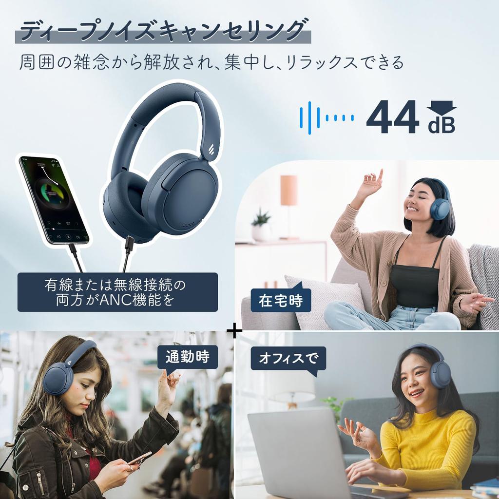 Edifier V80 Wireless Headphones, Bluetooth V5.4 Hybrid Active Noise Cancelling Headset with 44dB Noise Reduction, Wired High-Resolution Audio, 45