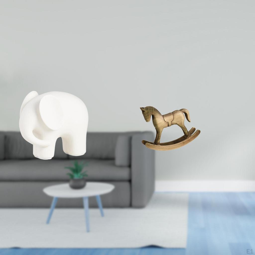 Ceramic Elephant Rocking Horse Animal Sculpture Figurine Collection with Nonslip Pads Decor Ornament