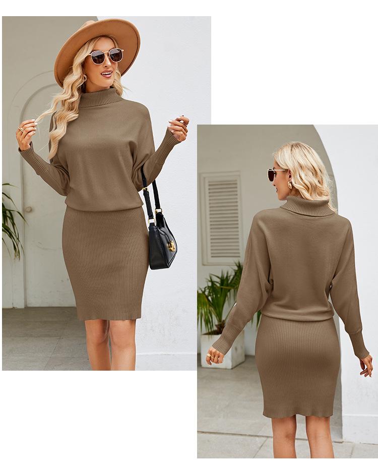 Women's Sweater Solid Color Long Knitted Dress Slimming Hip-hugging Turtleneck Sweater Dress Multi-color