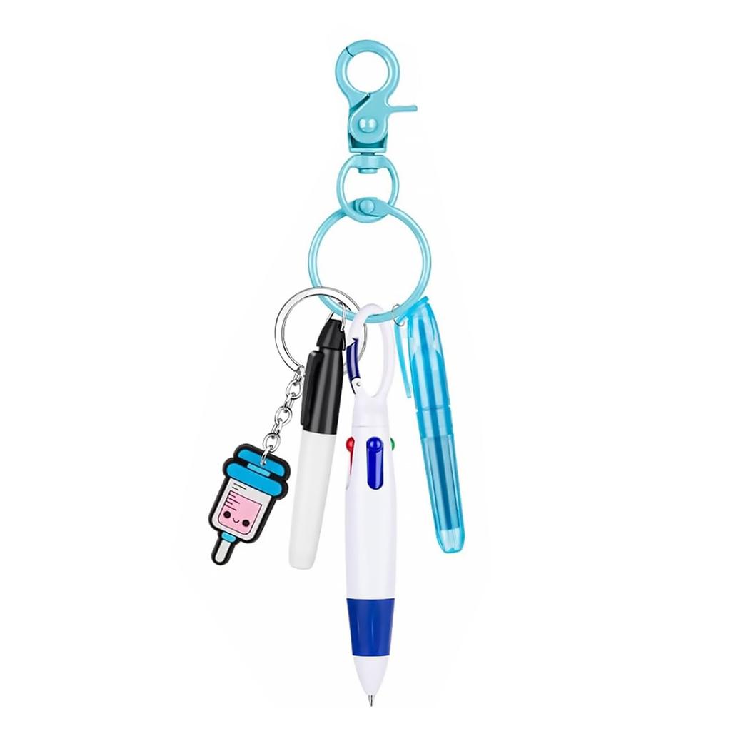 Mini Textmarker Krankenschwesternstifte für Ausweisrolle Stift enthalten 1 Textmarker mit Spitze, 1 Permanentmarker und 1 Kugelschreiber mit Einzug mit 1 Krankenschwester-Schlüsselanhänger