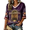 Women's Casual Halloween Print V-Neck T-Shirt