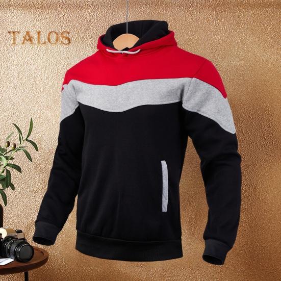 Herren Kapuzenpullover Herbst Winter Colorblock Kordelzug Dicker Plüsch Lange Ärmel Große Tasche Mit Kapuze Retro Dünn Locker Alltagskleidung Lässiges Sporttop
