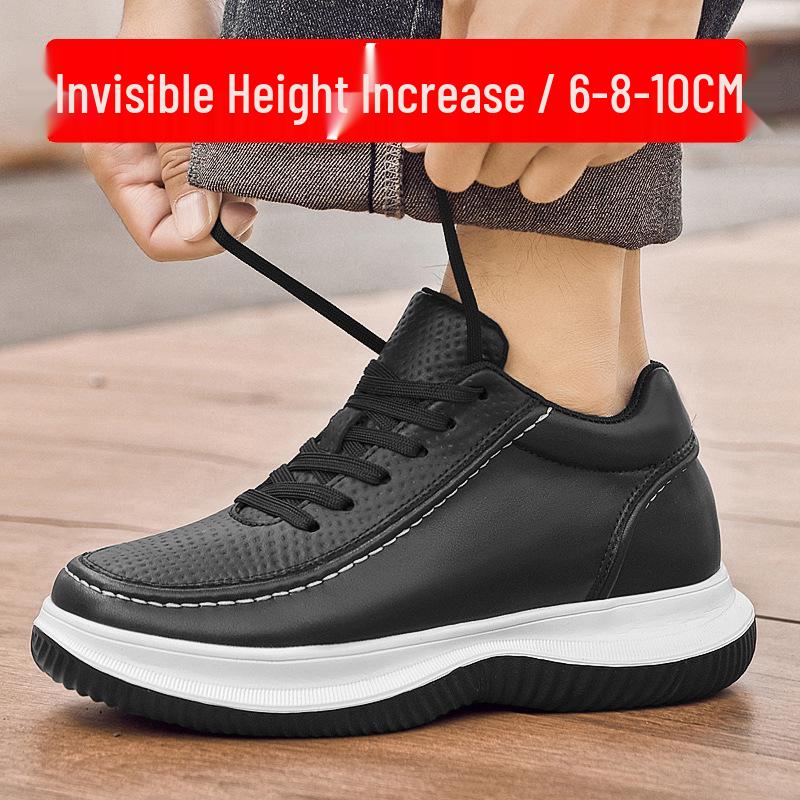 Men's 8cm Height Boosting Cowhide Sneakers - Trendy, Thick Sole, Casual & Sporty