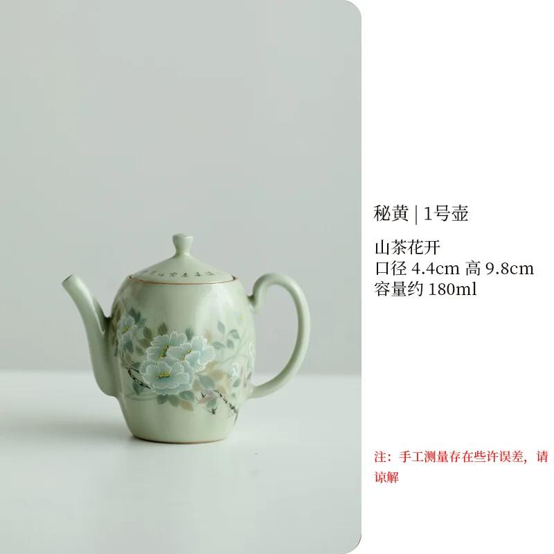 Antique Secret Yellow Ru Kiln Teapot Luxury Flower and Bird Pot Tea Brewing Kettle Cha Kung Fu Teaware Drinkware Supplies Craft