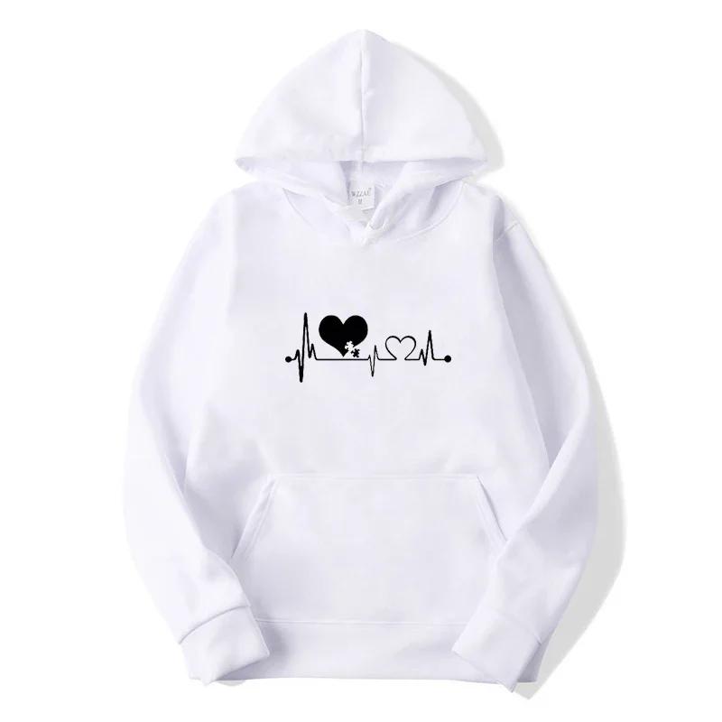 Spring Autumn Men Women Classic Simple Heart Print Hoodie Sweatshirt Casual Long Sleeve Hip Hop Y2K Fleece Pullover Top