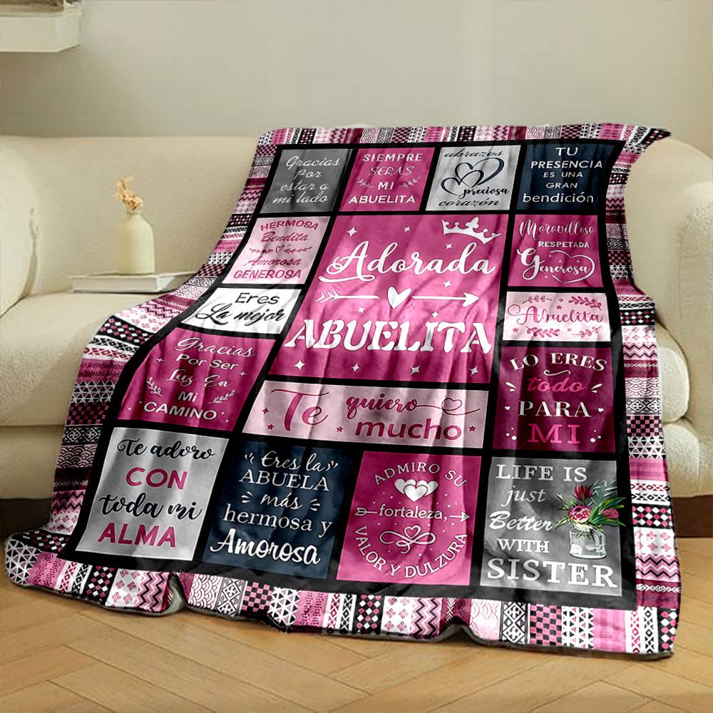 Spanish Grandma Themed Letter Pattern Blanket Bedroom Blanket for Livingroom Couch Lunch Break Soft Throw for Friend's Festival Gift