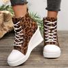 Fashion Leopard Print Wedge Heel Short Boots for Women Fashion Lace Up Platform Ankle Boots Woman Thick Sole Casual High Top Sneakers