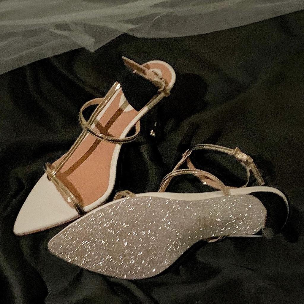 [New] French Sweet Bow Sandals Women's Sexy Pointed Open-toed T-word with Temperament Stiletto High Heels