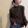 2025 Korean Chic Thermal Fleece Mock Neck Slimming Long Sleeve Women's T-shirt - Spring/Autumn