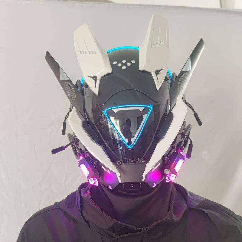 CyberPunk Masks M-Clasp Night City LED Festival White Armoured Cosplay Stage Property SCI-FI Halloween Party Gifts For Adults
