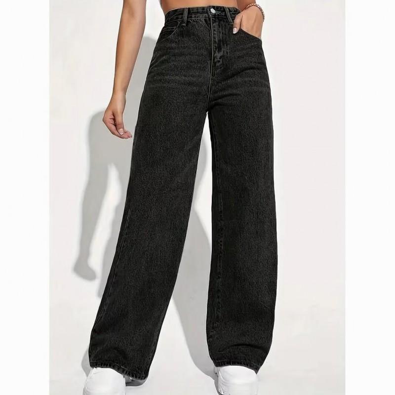 High-Waisted Straight Leg Jeans Women Slim Fit Loose Wide Pants Casual Comfortable Cotton Denim Trousers