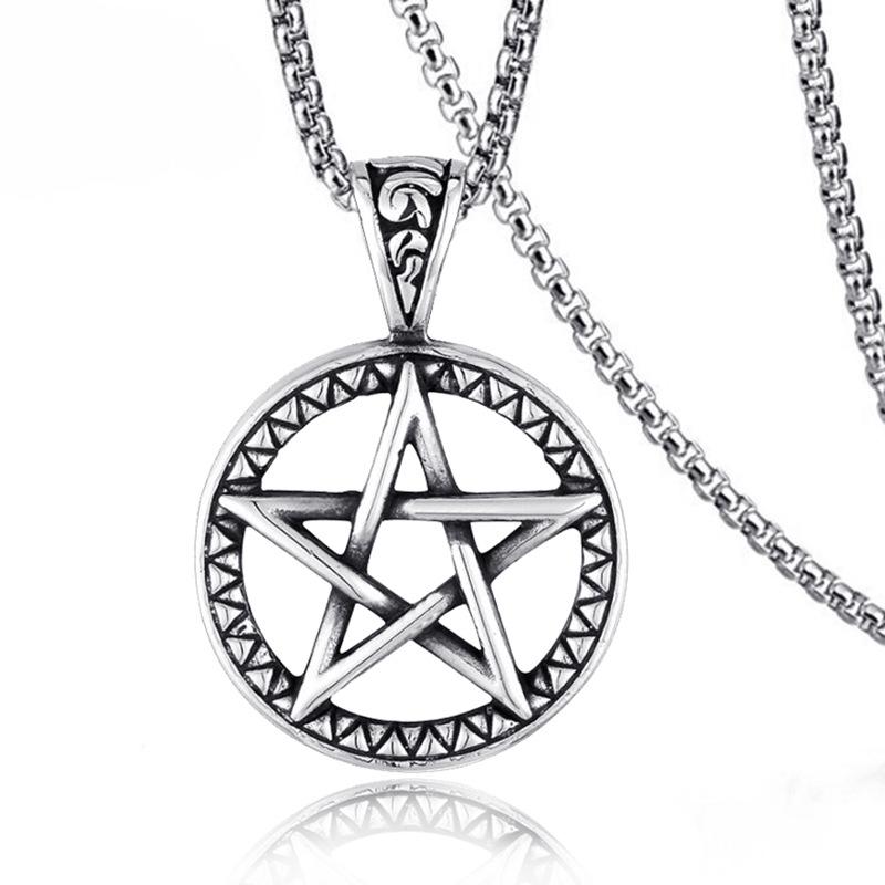 New Korean Style Fashionable Versatile Pentagram Pendant Necklace with Hollowed Out Moon Pentagram