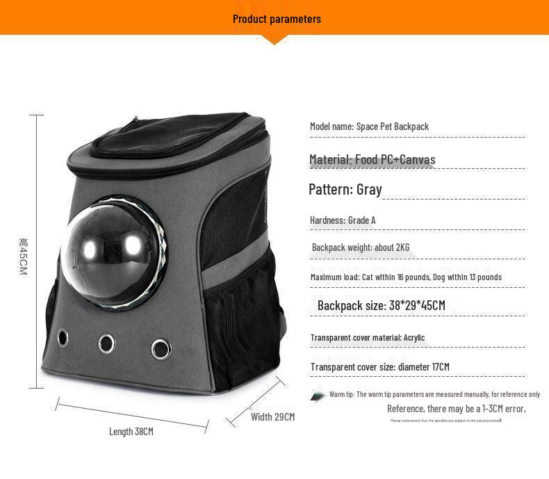 Breathable Double Shoulder Pet Backpack with Space Capsule Design