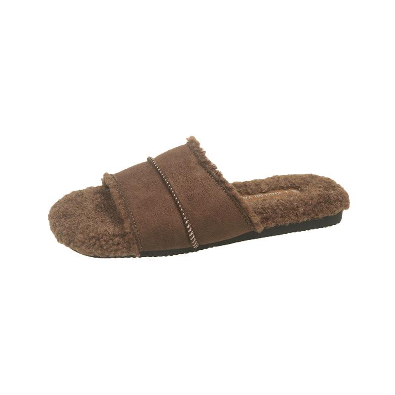 Internet Celebrity Mao Mao Slippers Women's Fashion Wear 2025 Autumn and Winter New Retro Soft Flat Bottom Home Lazy One-word Cotton Mop