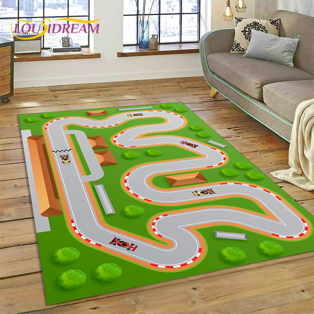 3D City Traffic Road Map Child PlayMat Highway Playroom Area Rug,Carpet Rug for Living Room Bedroom Sofa Doormat, Non-slip Gift