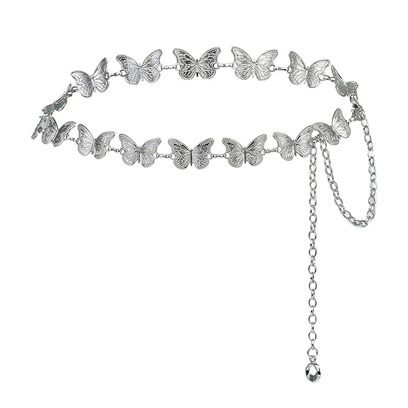 Butterfly Metal Waist Chain Women Y2K Retro Versatile Silver Color Waist Chain Dress Short Skirt Gothic Chain Fashion Accessory
