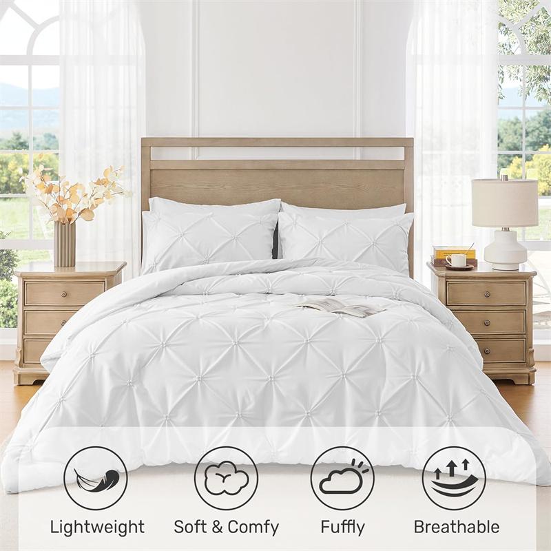 Ultra-Warm Goose Down Comforter, Pinch Pleat Duvet Insert, Lightweight Fluffy Duvet for All Season, Premium 100% Cotton Shell