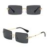 Non-polarized Trendy Rectangle Sunglasses for Men Women Fashion  Small Rimless Square Glasses Gradient Lens Eyewear